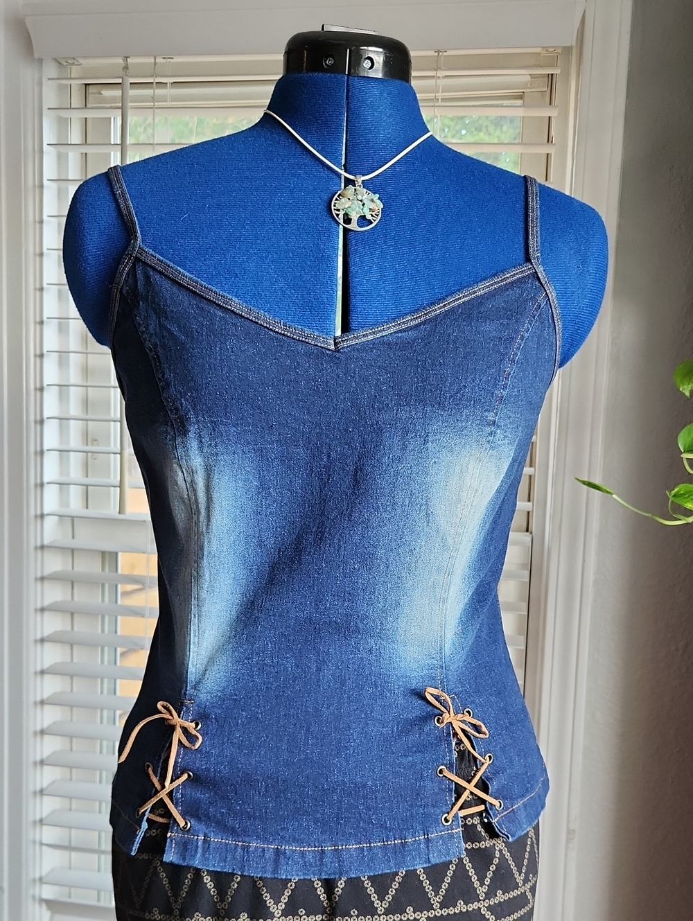 Y2K MOA USA Denim Corset Top  Stretch Denim Lace-Up Sides XL